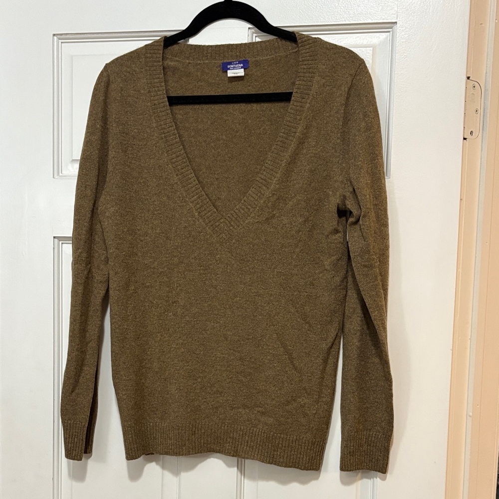 J. Crew 100% Cashmere Deep V-Neck Sweater – Brown, Women’s Medium
